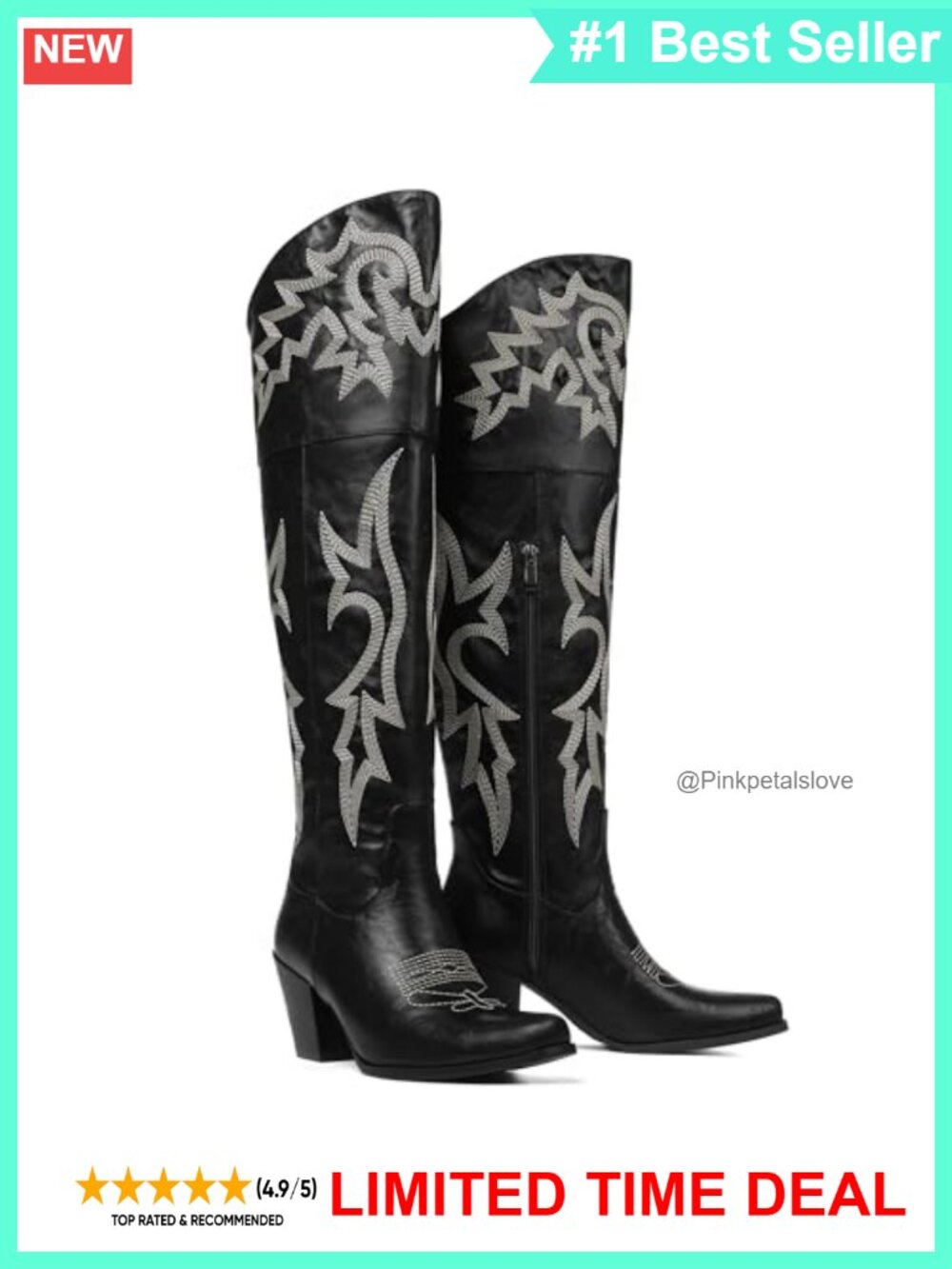 Over The Knee Western Cowgirl Boots Chunky Heel Pointed Toe Embroidered